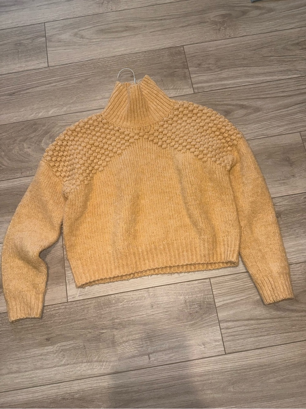 Free People Cropped Mustard Bubble-Knit Turtleneck Sweater - Women